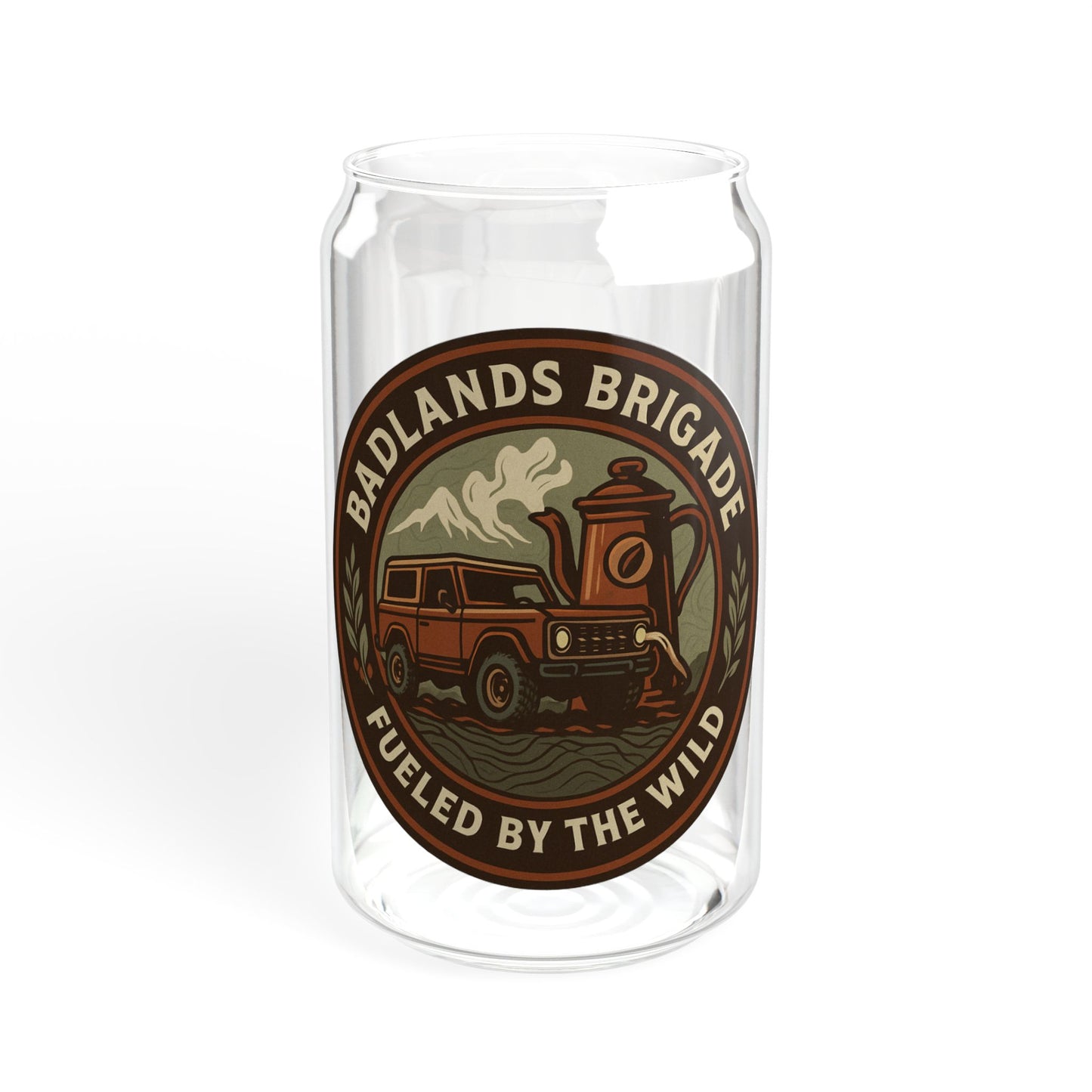 Fueled By The Wild - Badlands Brigade, Adventurer's Sipper Glass - 16oz with 'Fueled By The Wild' Design