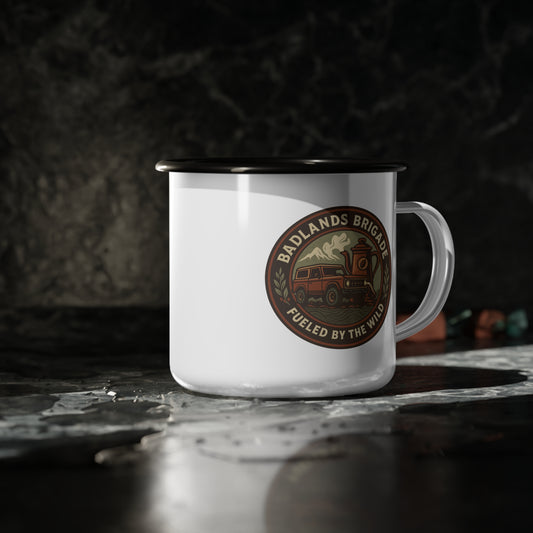 Fueled by the Wild - Badlands Brigade, Campfire Enamel Camp Cup with Rustic Design