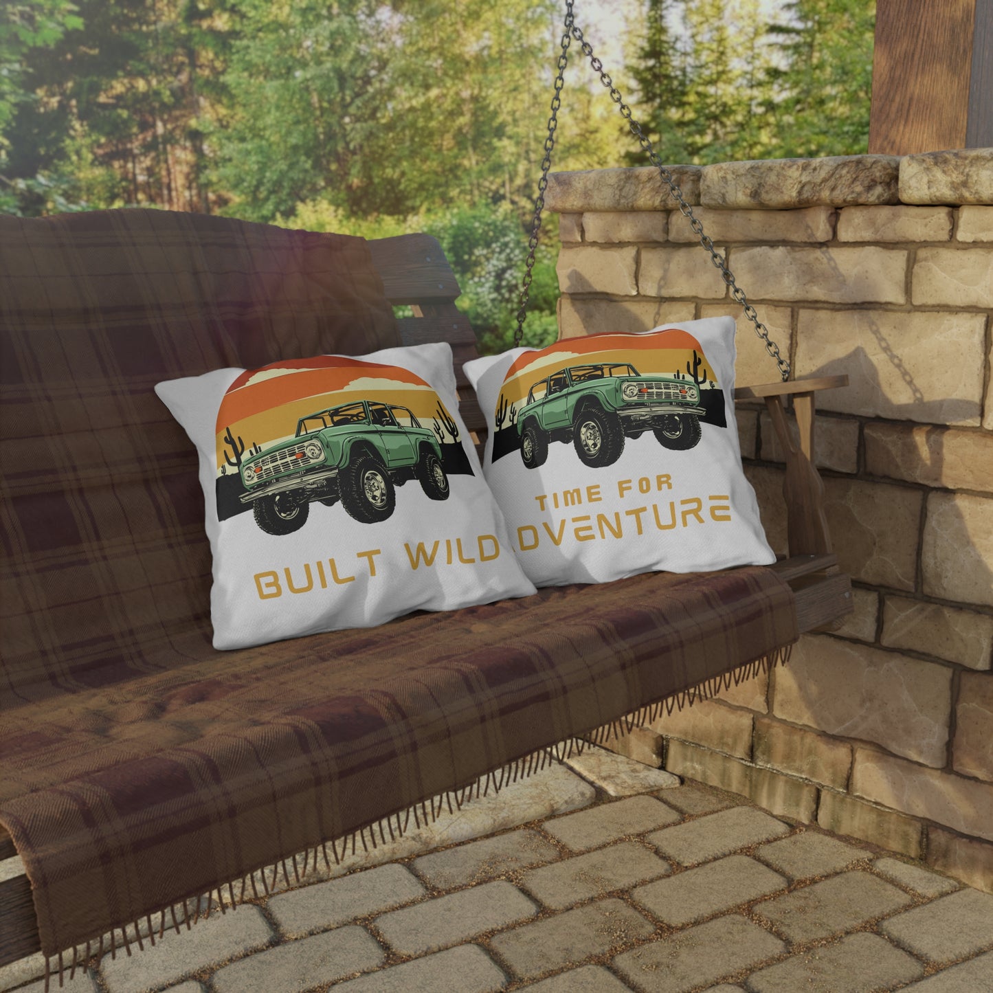 Built Wild / Time For Adventure - Ford / Bronco - Sunset - Outdoor Pillows