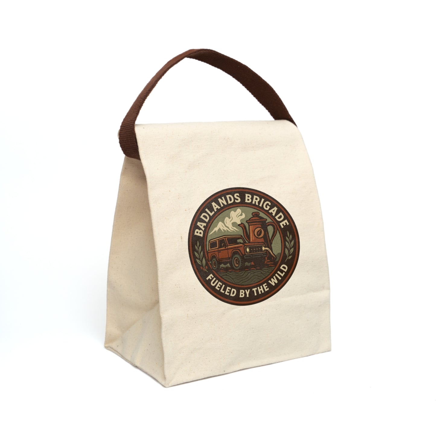 Fueled by the Wild - Badlands Brigade, Vintage Canvas Lunch Bag with Strap