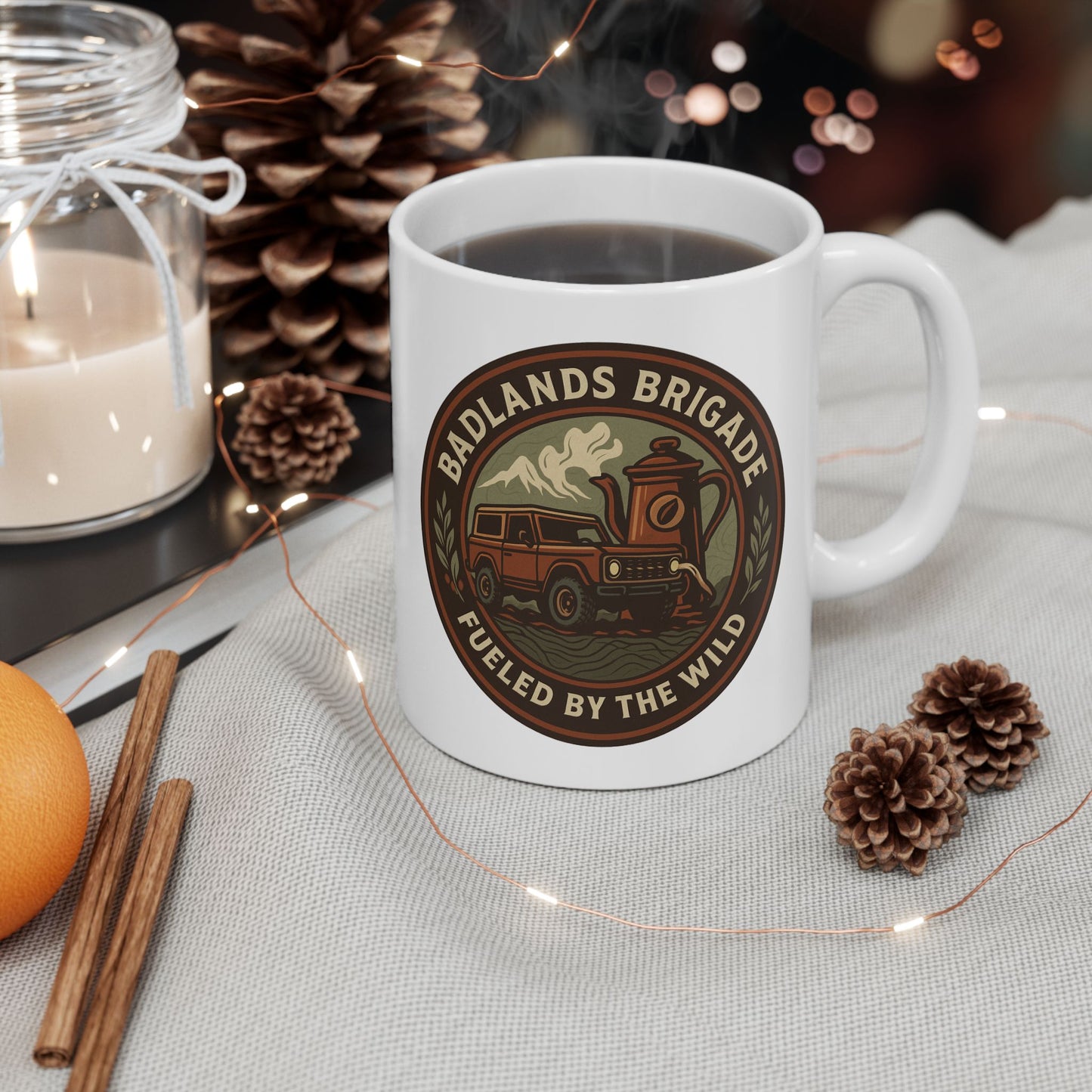 Fueled by the Wild - Badlands Brigade, Adventure-Themed Ceramic Mug - Badlands Brigade Design