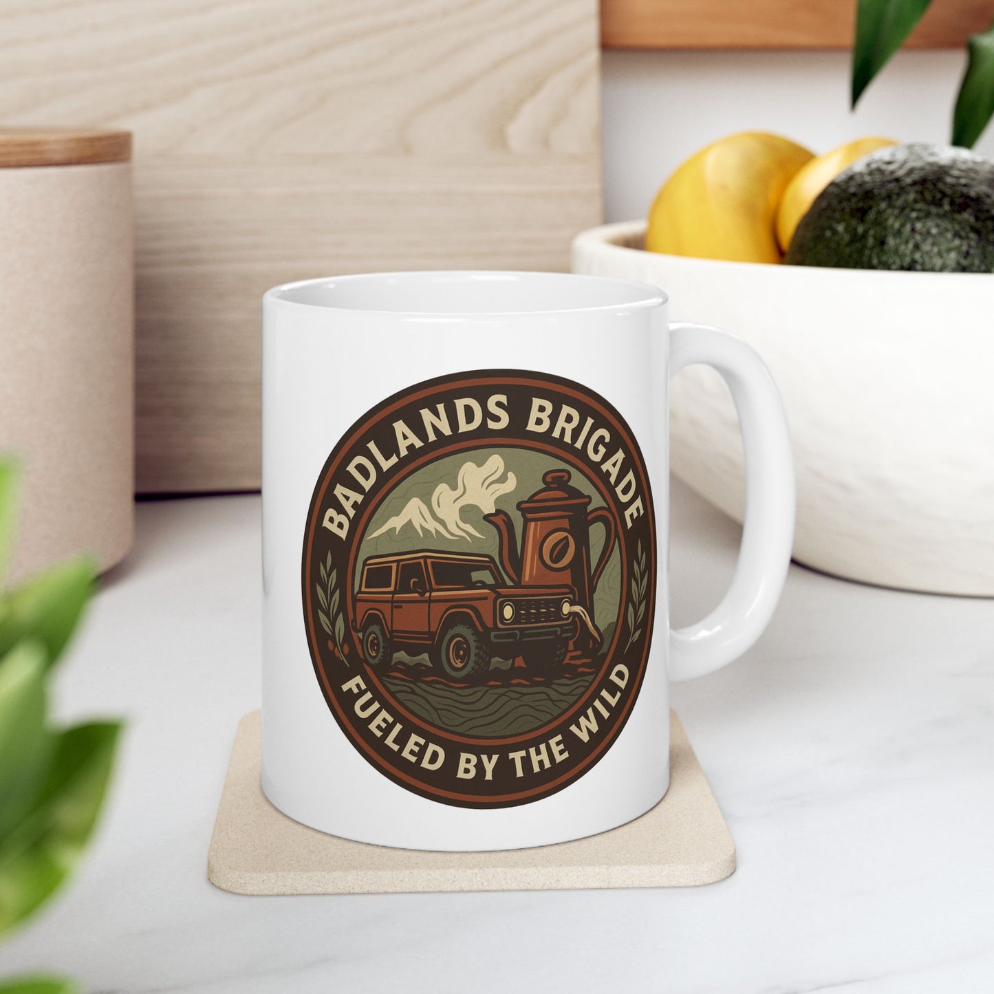 Fueled by the Wild - Badlands Brigade, Adventure-Themed Ceramic Mug - Badlands Brigade Design