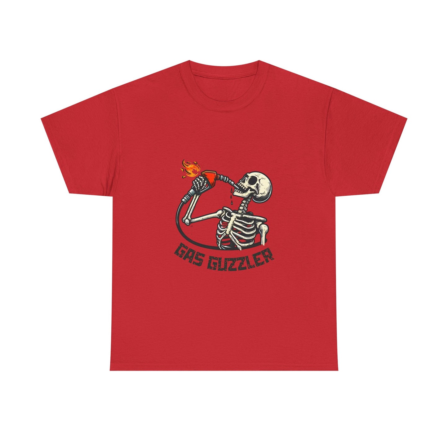 Gas Guzzler Skeleton Unisex Tee, Funny Skeleton Shirt, Halloween Graphic Tee, Skeleton Drinking Gasoline Shirt, Skeleton Gas Pump Tee