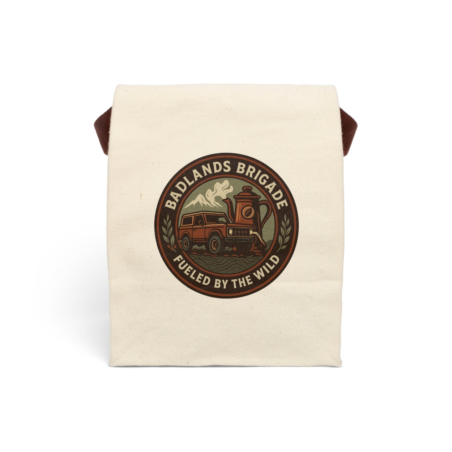 Fueled by the Wild - Badlands Brigade, Vintage Canvas Lunch Bag with Strap