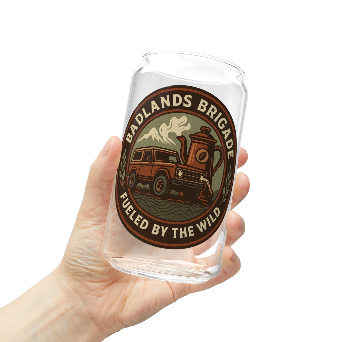 Fueled By The Wild - Badlands Brigade, Adventurer's Sipper Glass - 16oz with 'Fueled By The Wild' Design