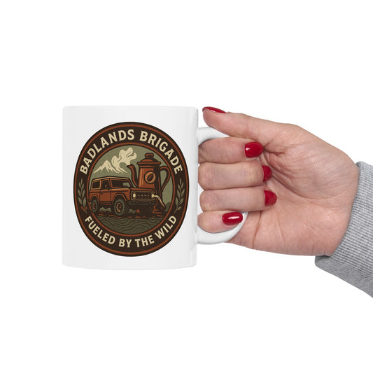 Fueled by the Wild - Badlands Brigade, Adventure-Themed Ceramic Mug - Badlands Brigade Design