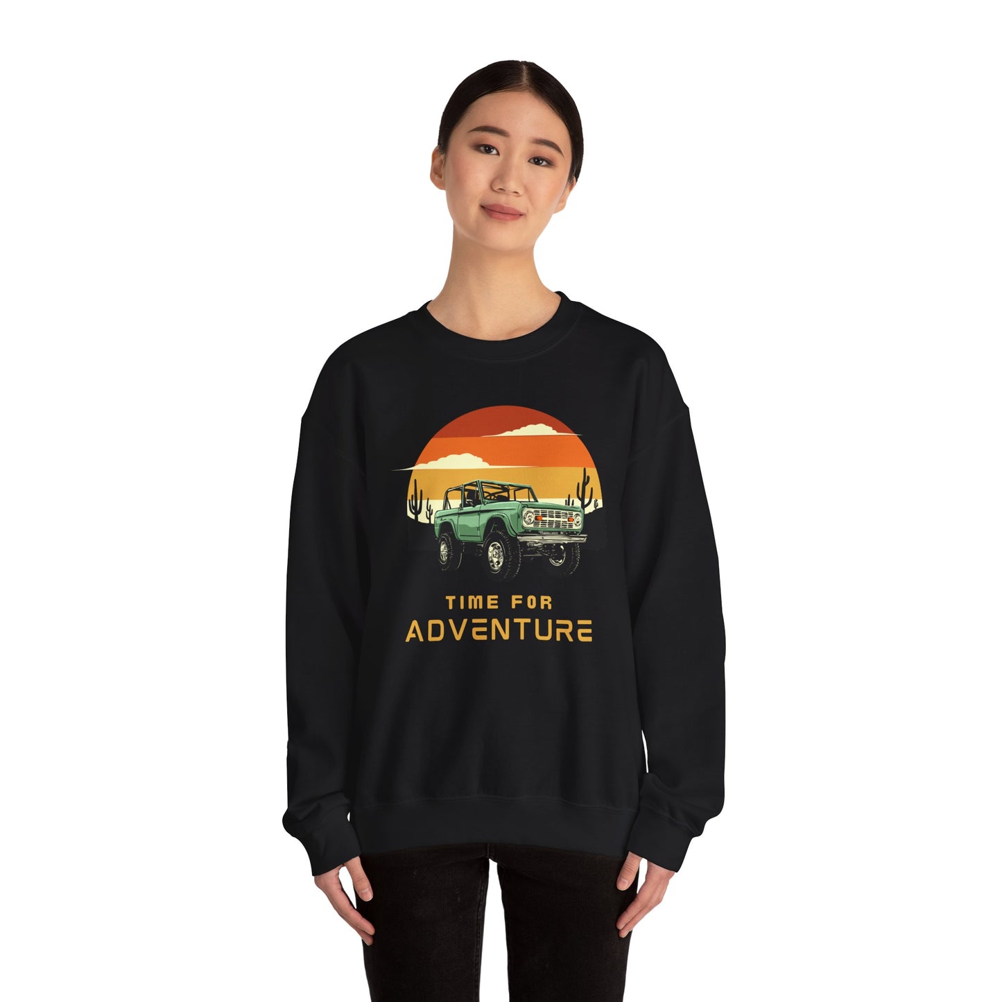 Time For Adventure - Bronco - Sunset - Retro - Unisex Heavy Blend Crewneck Sweatshirt