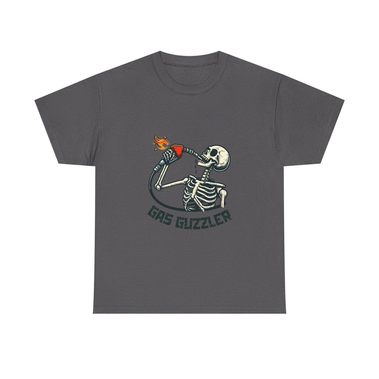 Gas Guzzler Skeleton Unisex Tee, Funny Skeleton Shirt, Halloween Graphic Tee, Skeleton Drinking Gasoline Shirt, Skeleton Gas Pump Tee