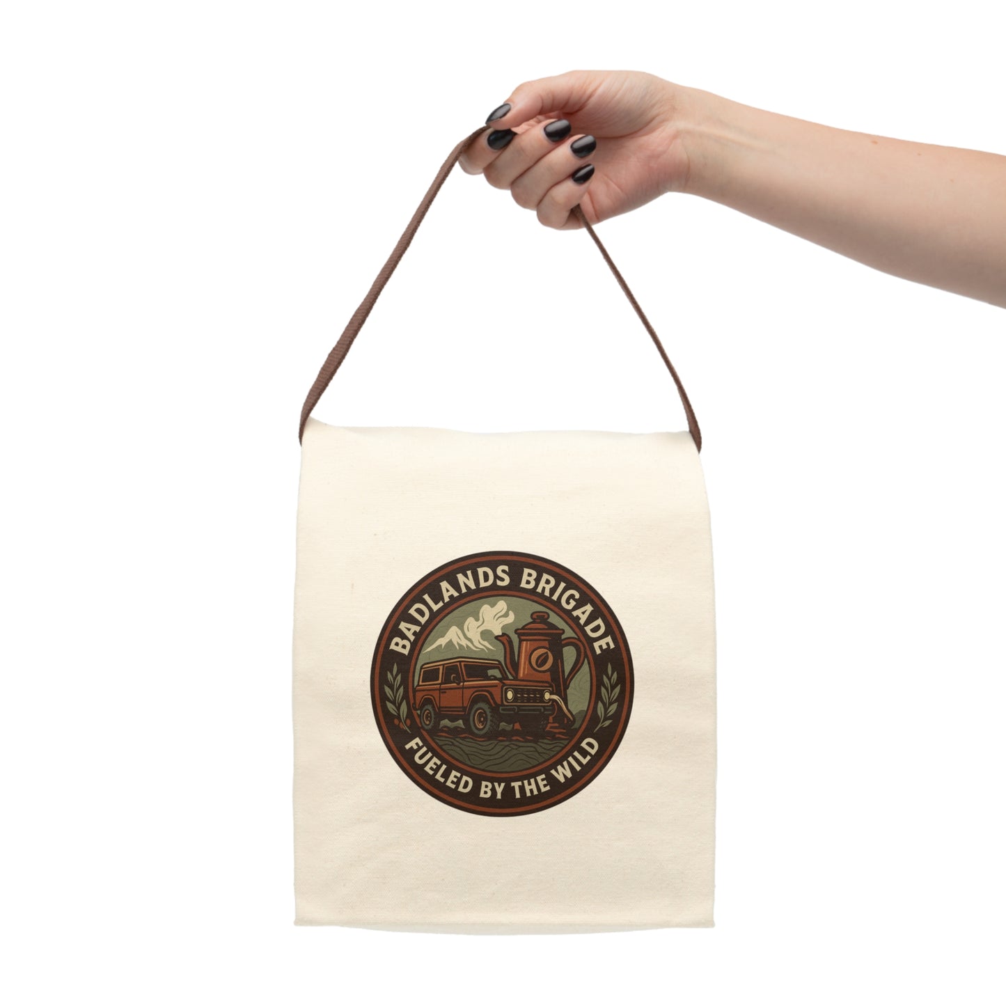 Fueled by the Wild - Badlands Brigade, Vintage Canvas Lunch Bag with Strap