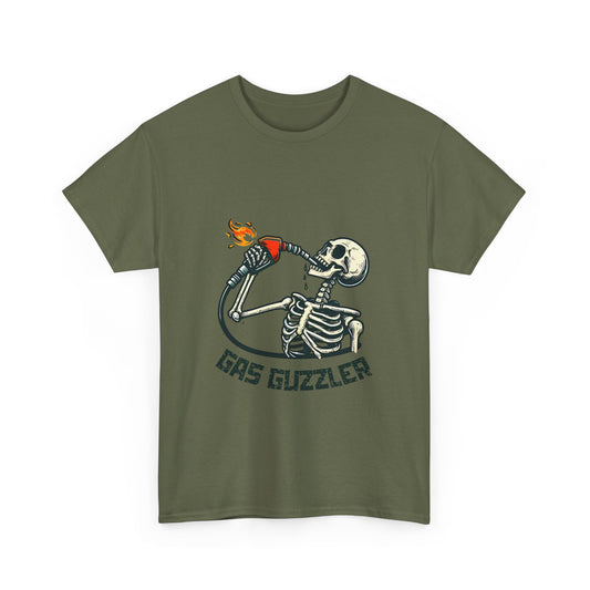 Gas Guzzler Skeleton Unisex Tee, Funny Skeleton Shirt, Halloween Graphic Tee, Skeleton Drinking Gasoline Shirt, Skeleton Gas Pump Tee