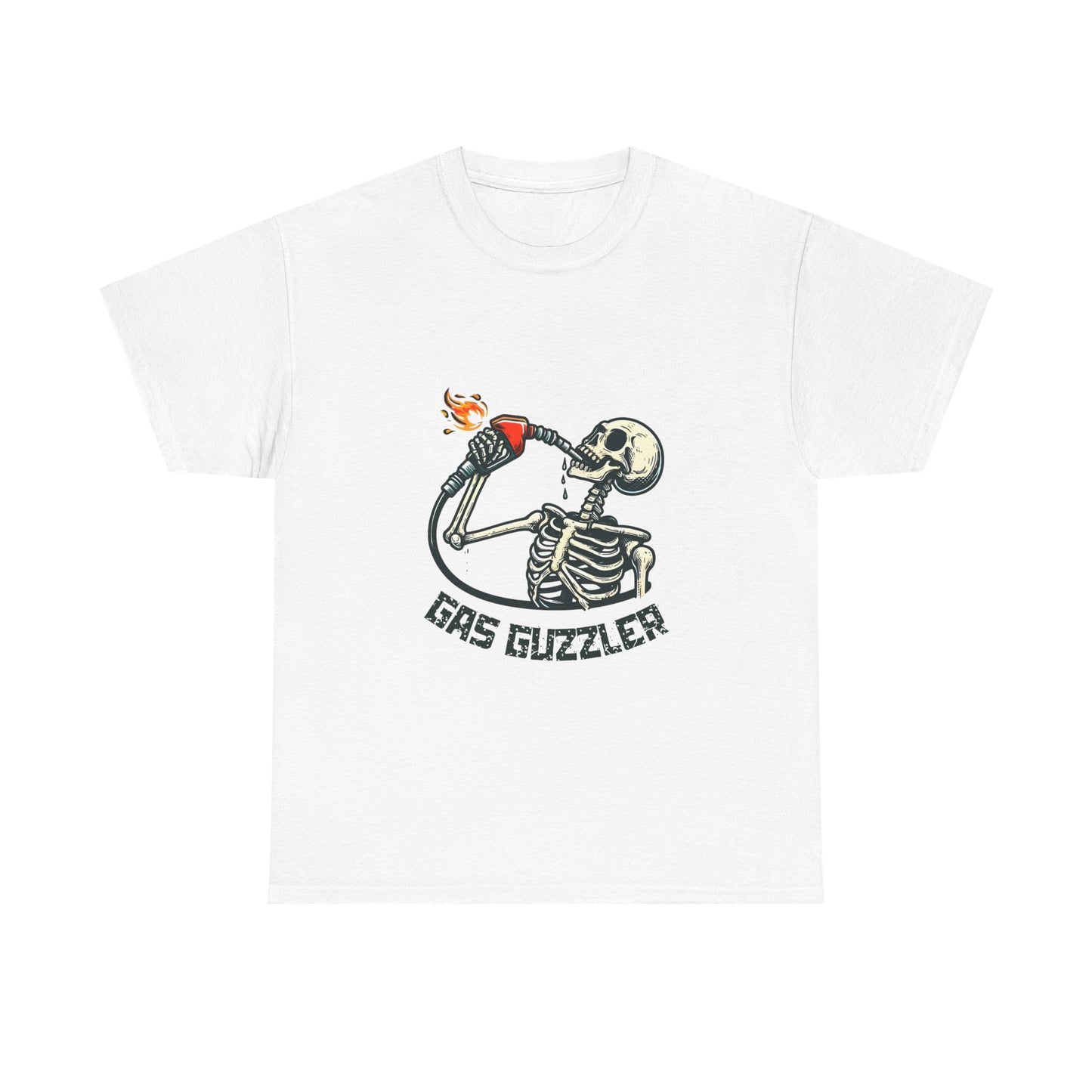 Gas Guzzler Skeleton Unisex Tee, Funny Skeleton Shirt, Halloween Graphic Tee, Skeleton Drinking Gasoline Shirt, Skeleton Gas Pump Tee
