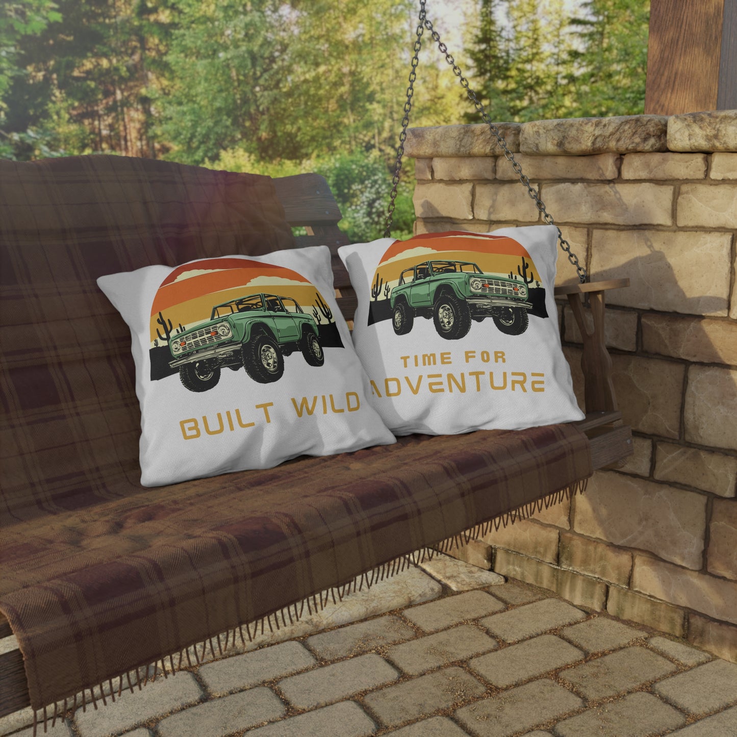 Built Wild / Time For Adventure - Ford / Bronco - Sunset - Outdoor Pillows
