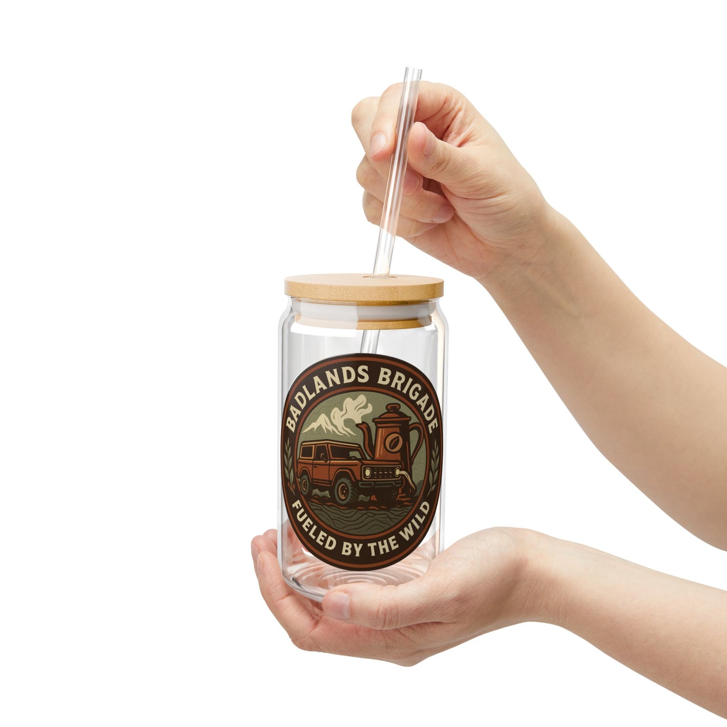 Fueled By The Wild - Badlands Brigade, Adventurer's Sipper Glass - 16oz with 'Fueled By The Wild' Design