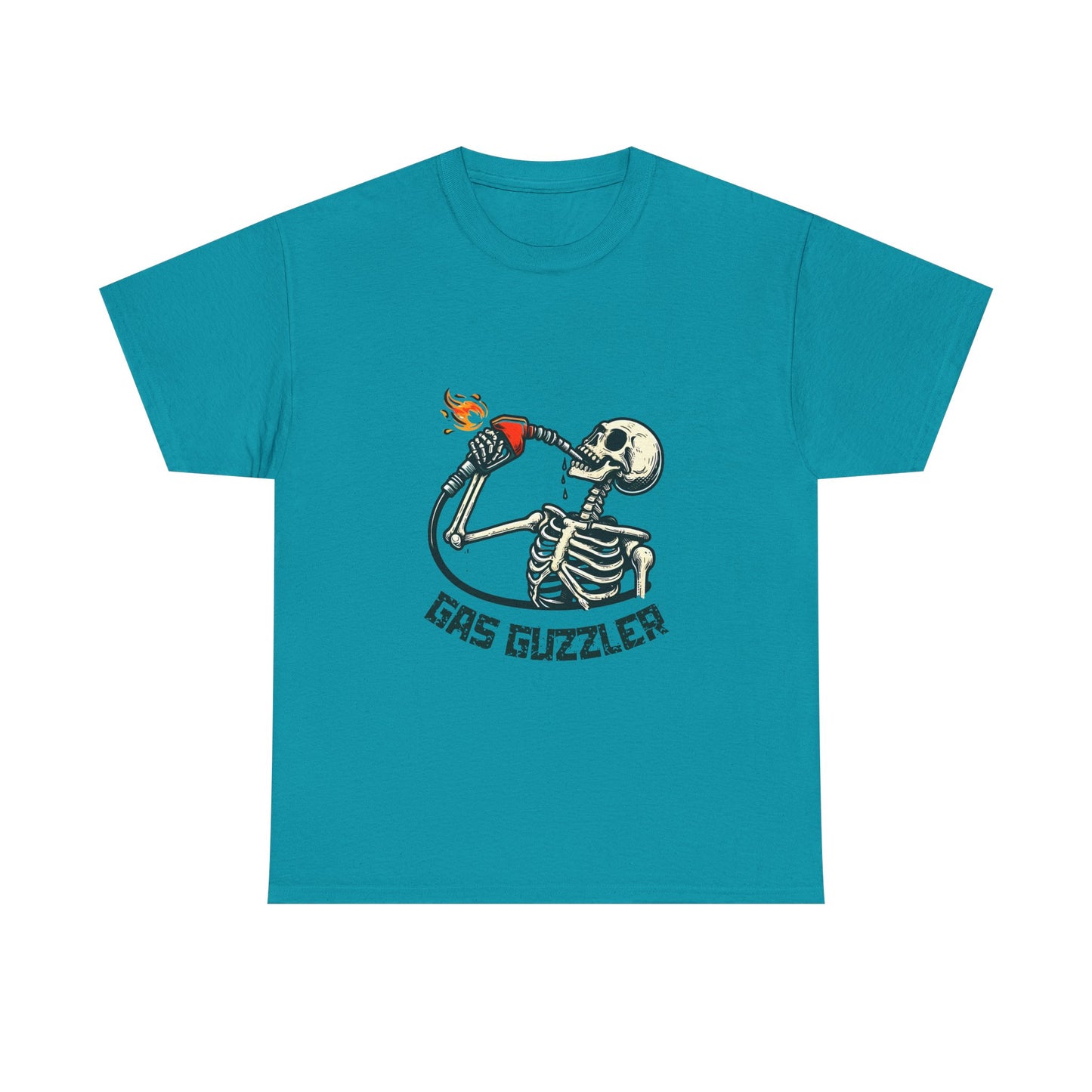 Gas Guzzler Skeleton Unisex Tee, Funny Skeleton Shirt, Halloween Graphic Tee, Skeleton Drinking Gasoline Shirt, Skeleton Gas Pump Tee