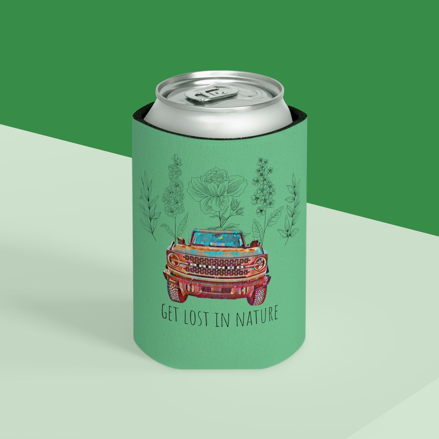 Get Lost In Nature - Bronco - Flowers / Floral - Can Cooler