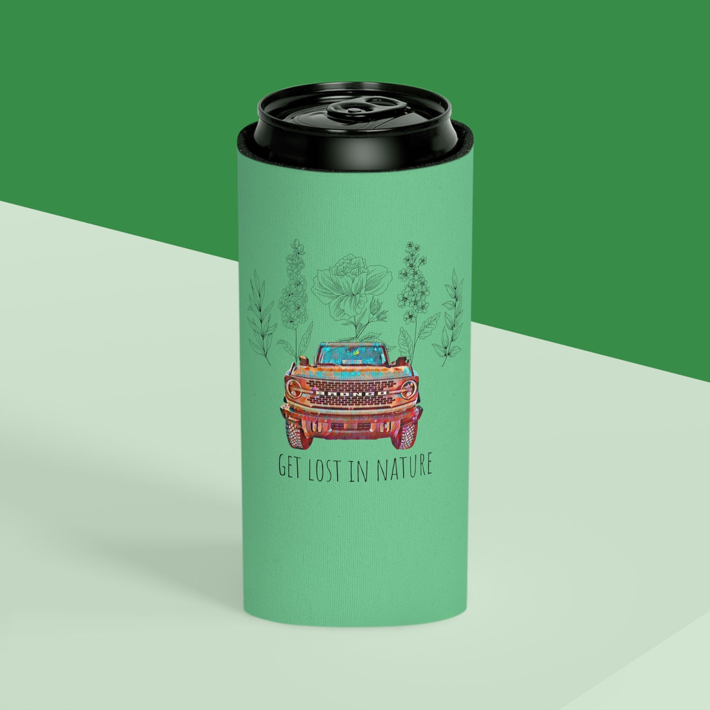 Get Lost In Nature - Bronco - Flowers / Floral - Can Cooler