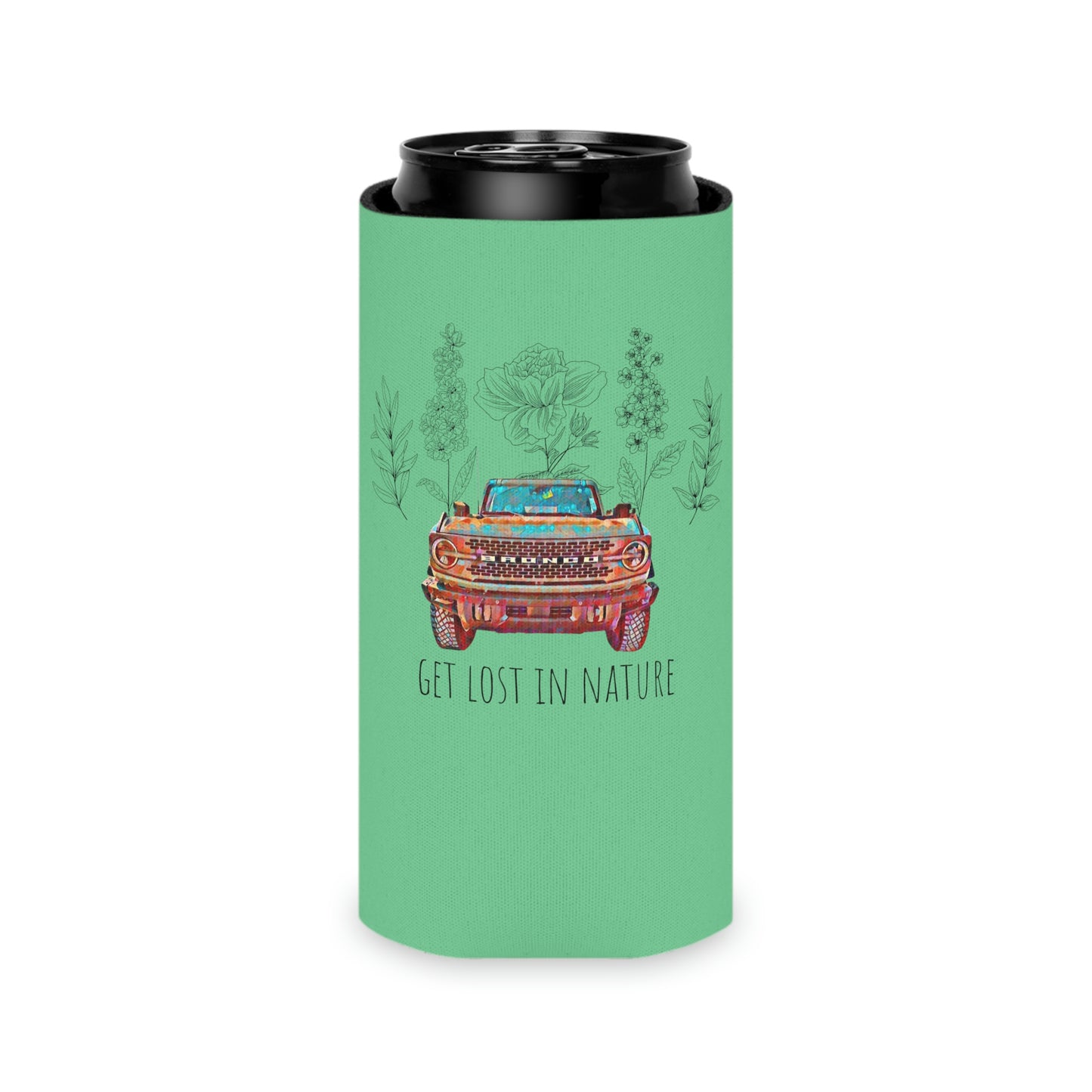 Get Lost In Nature - Bronco - Flowers / Floral - Can Cooler