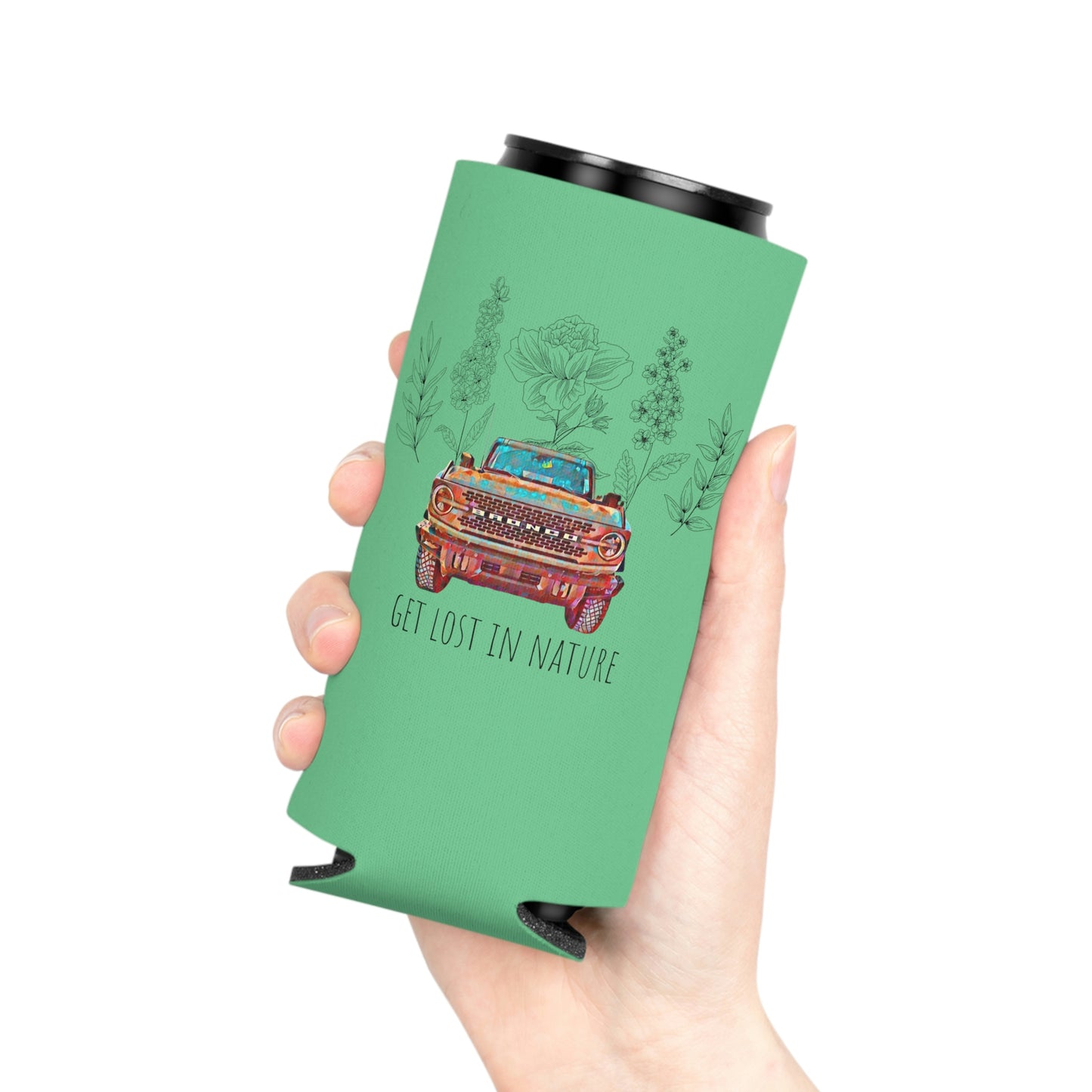 Get Lost In Nature - Bronco - Flowers / Floral - Can Cooler