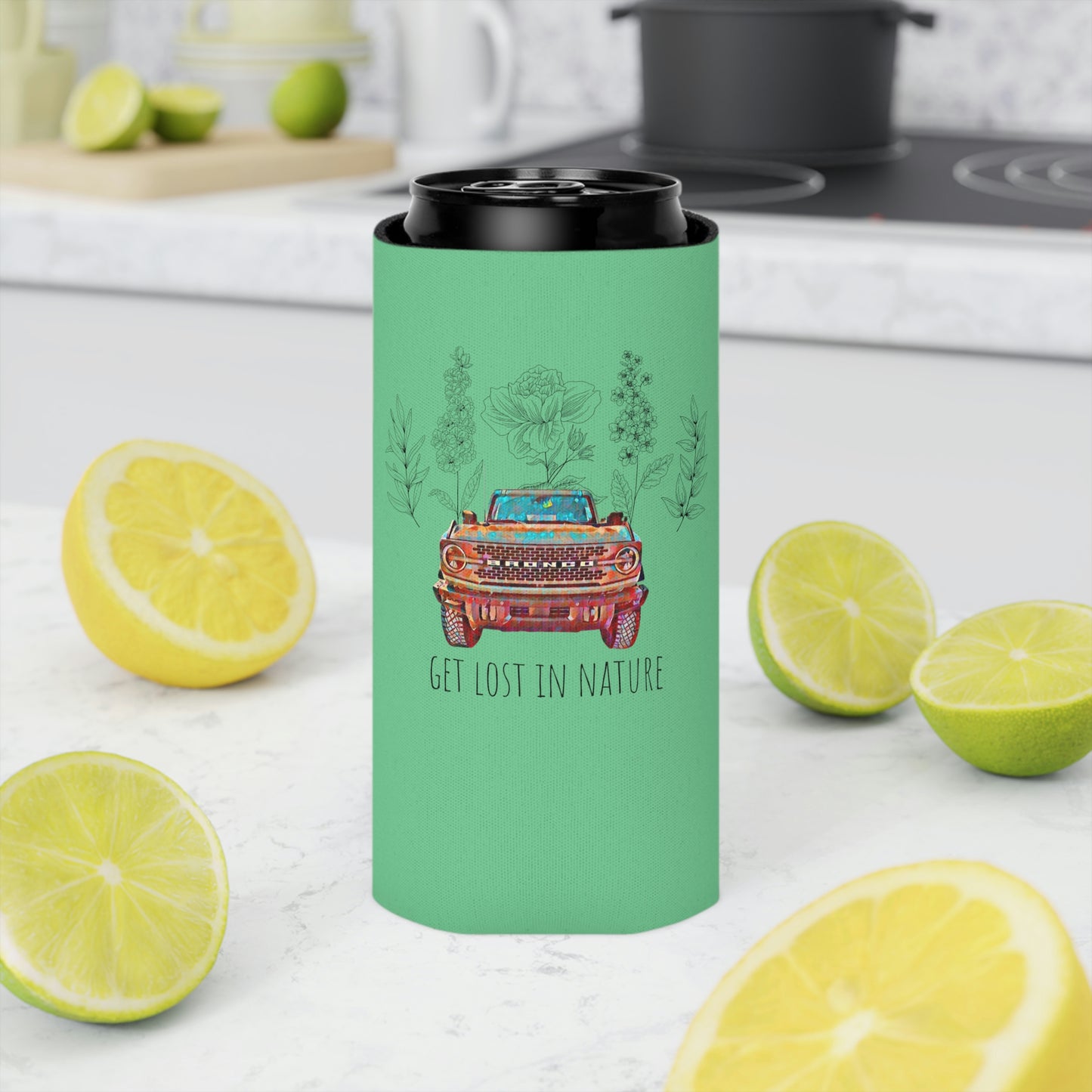 Get Lost In Nature - Bronco - Flowers / Floral - Can Cooler