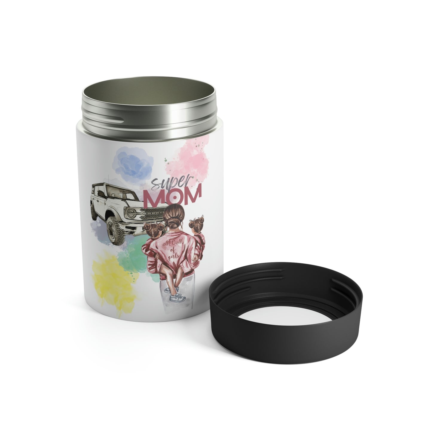 Super MOM / Mom of Girls - Watercolor - Bronco - Can Holder