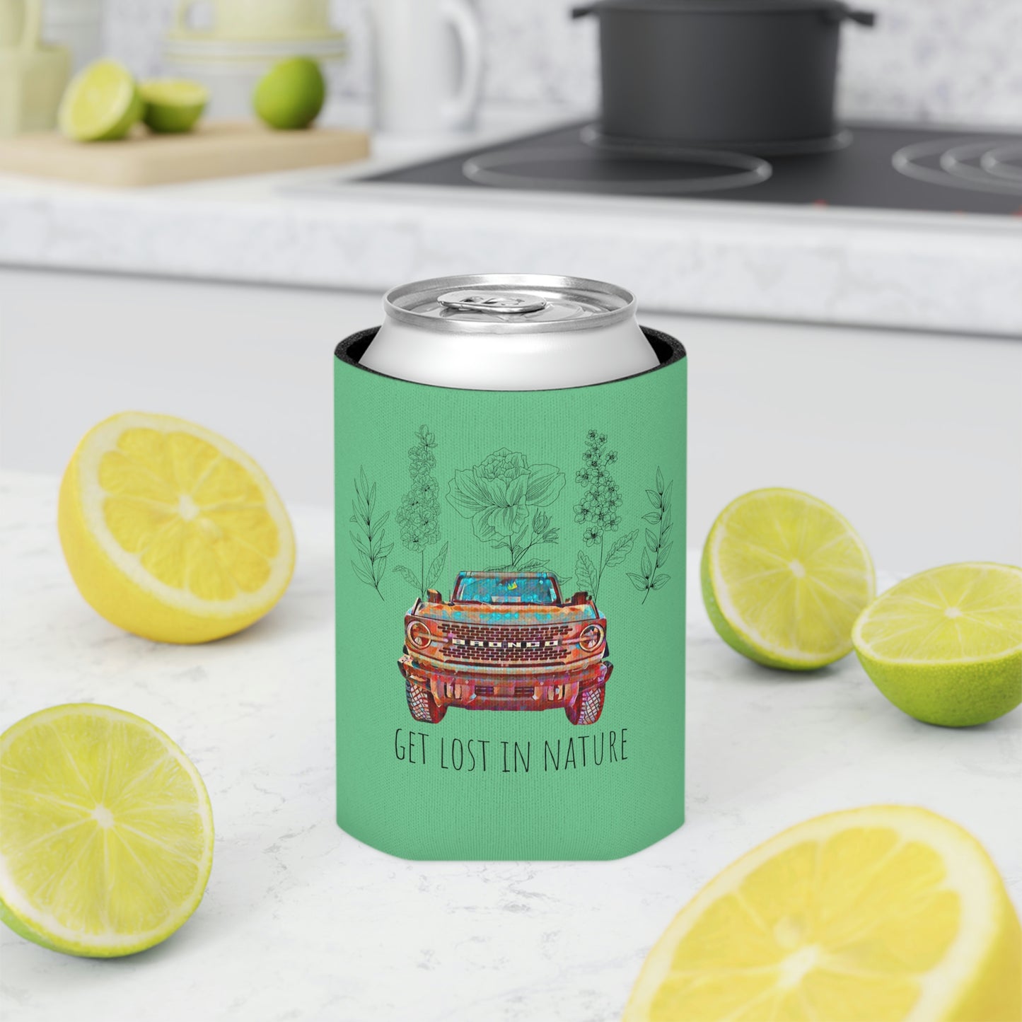 Get Lost In Nature - Bronco - Flowers / Floral - Can Cooler