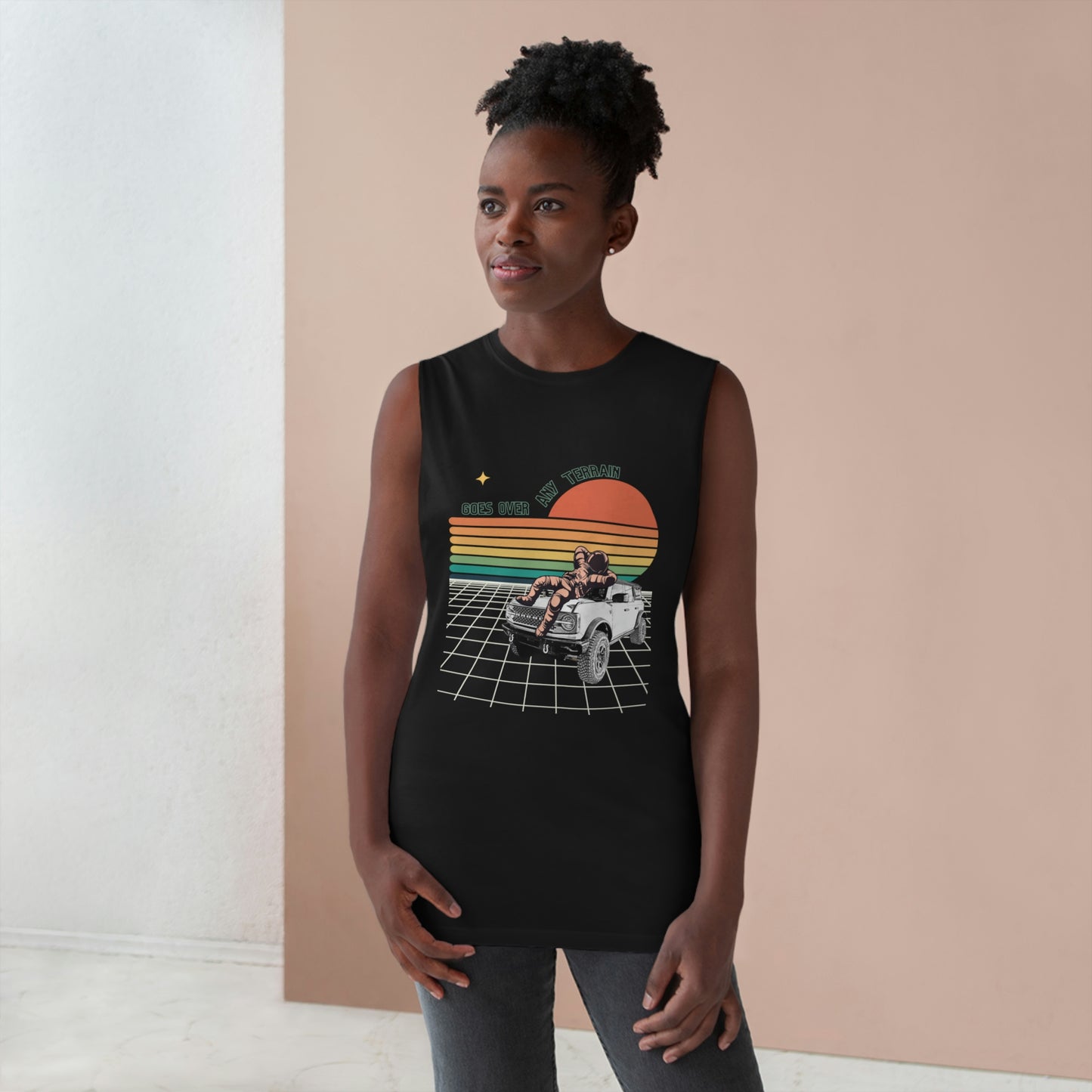 Bronco - Space - Astronaut- Goes Over Any Terrain - GOAT - Unisex Barnard Tank